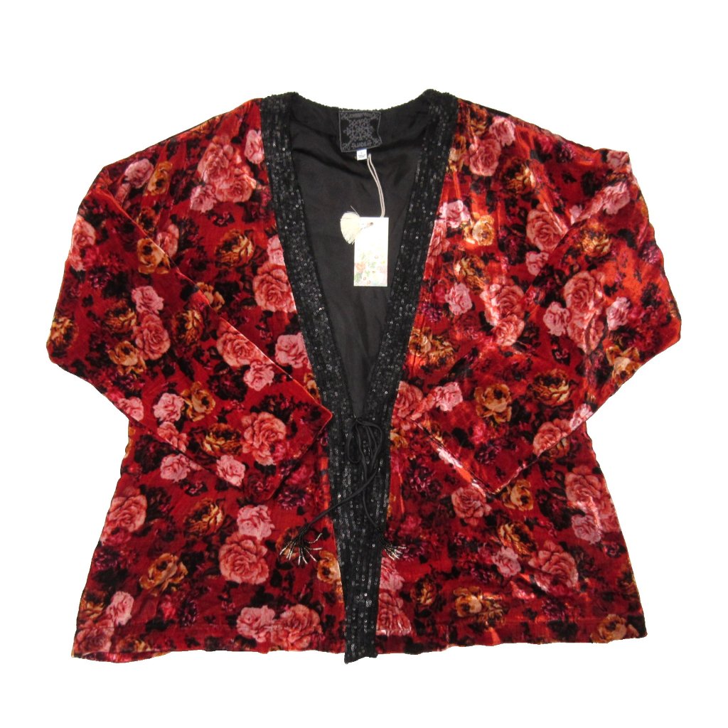 Nwt Johnny Was Jade Billie Short Kimono In Rose Floral Velvet Jacket L $355